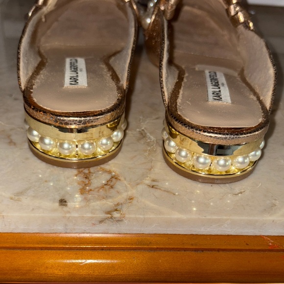 Karl Lagerfeld Women's Metallic Mules with Pearl Accents - Picture 4 of 7
